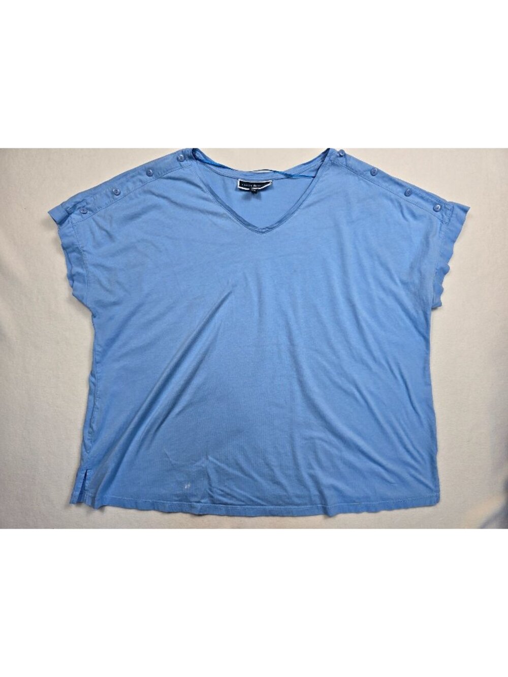 Karen Scott Womens 3X Light Blue V-Neck Button Shoulder Top